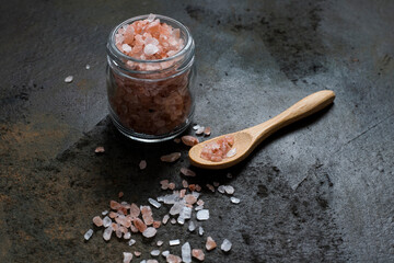 Crystal himalayan salt on glass jar