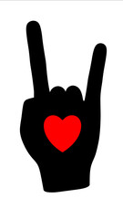 Obraz premium Horn sign and heart icon isolated on white background. Illustration.