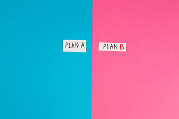 Business plan concept diagram on pink background. Top view, flat lay, copy space