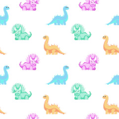 Dinosaurus pixel art cute  seamless pattern