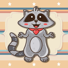 Digital illustration drawing of a cute little raccoon buddy. Raccoon in cartoon style. Childish nursery decoration