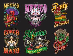 Mexican characters colorful stickers set