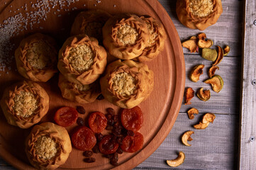 Dried fruit pies. Vegetarian pies without meat.