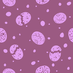 Lilac dinosaur eggs on a violet background. Vector seamless pattern