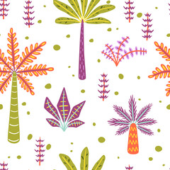 Colorful palms and pants. Vector seamless pattern