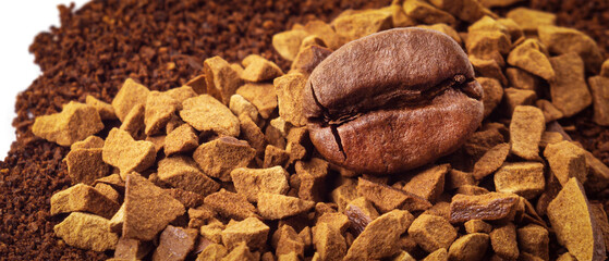 Coffee in different forms. Coffee bean close up.