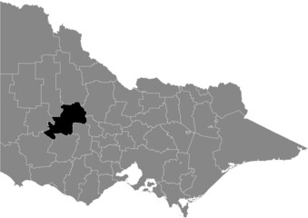 Black flat blank highlighted location map of the SHIRE OF NORTHERN GRAMPIANS AREA inside gray administrative map of areas of the Australian state of Victoria, Australia