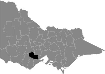 Black flat blank highlighted location map of the GOLDEN PLAINS SHIRE AREA inside gray administrative map of areas of the Australian state of Victoria, Australia