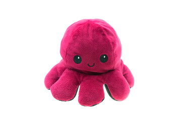 Smile red octopus cute doll isolated on the white background.