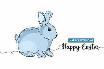 Continuous one simple single abstract line drawing of bunny rabbit easter day concept icon in silhouette on a white background. Linear stylized.