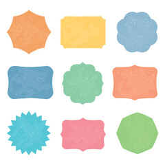 Set of colorful decoration shapes, frames, labels, stickers. Vector illustration.