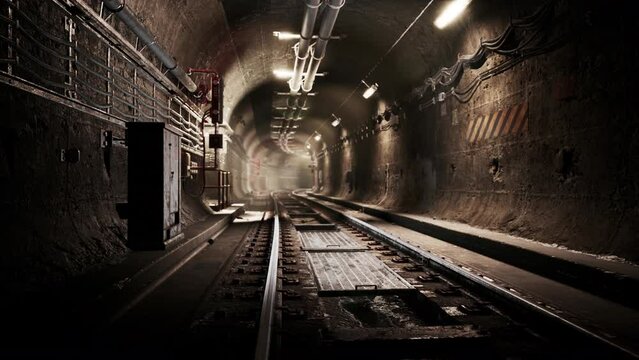 Light at night in the subway tunnel the old town