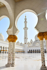 Sheikh Zayed Grand Mosque, world's largest mosque located in Abu Dhabi, .in United Arab Emirates, marble inlaid pillars with golden details, UAE