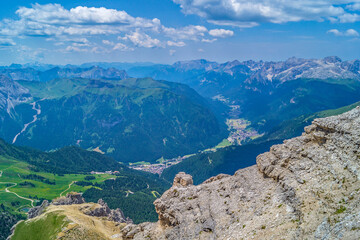 Fototapeta na wymiar A spectacular view down and across the Dolomite Mountains