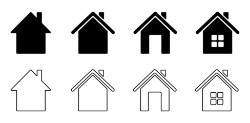 House icon set. Linear and black, home symbol. Vector illustration