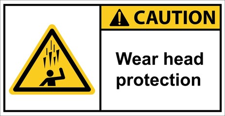 Please wear head protection,sign caution.