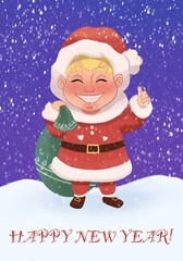 Digital illustration of Santa Claus for Christmas postcard