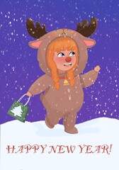 Illustration for Christmas postcard. Christmas deer