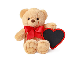 Toy teddy bear with heart isolated on white background.