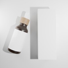 brown bottle dropper with blank label wand white box a top view 3d render