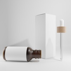 opened brown dropper with a blank label and white box 3d render
