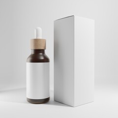 brown bottle cosmetic with white box on white background 3d render