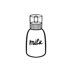 Isolated baby bottle for milk in doodle style