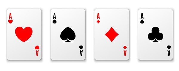 Four aces. Poker winning hand. Heart ace.