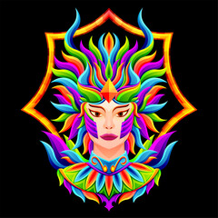 beautiful queen with beautiful colorful crown. character illustrations with colorful drawing or wpap style. for printing t-shirts, tattoo, mascot, logo, poster and mechandise.