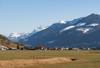 Fototapeta na wymiar Alpine scenery in Wangen-Lachen in Switzerland