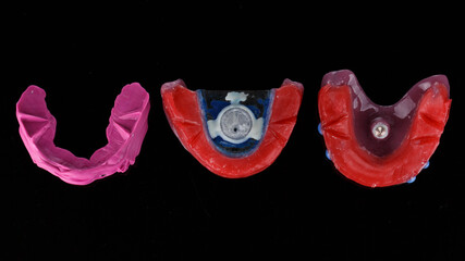 dental support pin for bite registration, top view on a black background