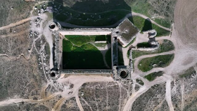 Aerial view from a drone of the Castillo de Barcience near Torrijos in the Province of Toledo, Castilla-La Mancha, Spain, Europe