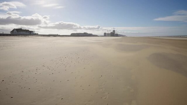 Beautiful beach of Ostend, Belgium North Sea coast - Wide static shot