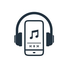 
hear music icon.  vector design of the symbol of listening to music on a smartphone using earphones.