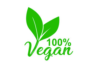 100% vegan product logo, sign vector illustration 