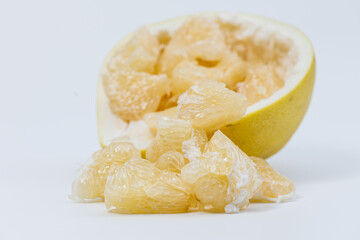 Pomelo fruit isolated on white background, tropical exotic citrus fruit