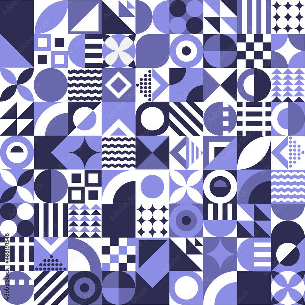 Fototapete purple minimalistic geometric abstract vector pattern in bauhaus style with simple shapes like squar