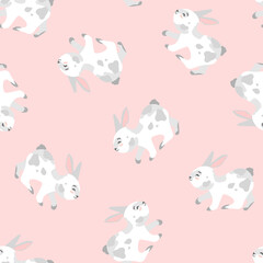 Fototapeta premium Happy Easter bunny vector seamless pattern. Spring background with rabbits or hares for textile, wallpaper or print design. Flat cartoon texture Illustration