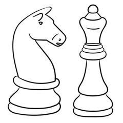 chess pieces. Outline, comic, monochrome.