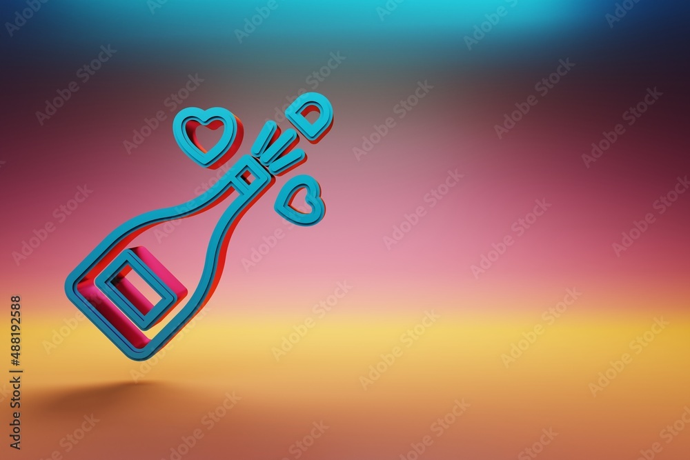 Aufkleber beautiful champagne symbol icons on multicolor bright background. 3d rendering illustration. backgro