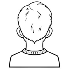 little boy back of head. Comic monochrome outline.