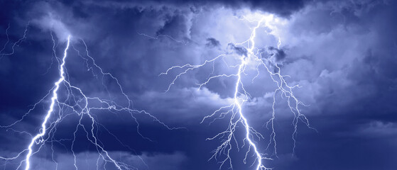 Thunder and lightning during summer storm at night