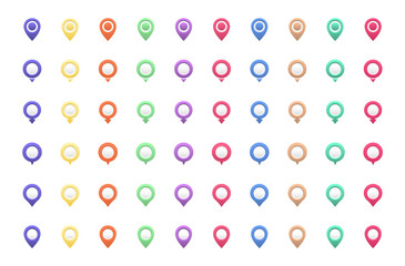 Big set of map pointers icons. Сollection of colorful location pins. Map pointer GPS location. Vector illustration