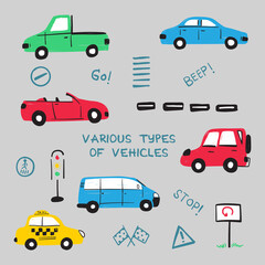 Various type of vehicles. vector hand drawing illustration