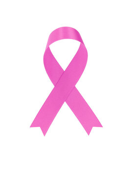 pink ribbon isolated on white background, breast and gynaecological cancers awareness campaign symbol, vertical image