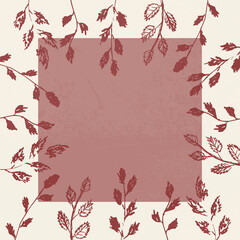Illustrations of burgundy leaves in pen drawing style. Floral background. Design for card, logo, posters, invitation, web and print use	
