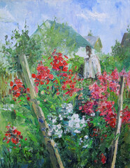  Scarecrow in the country garden, oil painting 