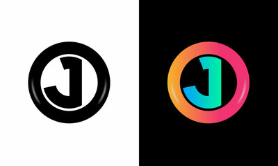 initial letter logo J inside circle shape, OJ, JO, J inside O rounded upper case black monogram