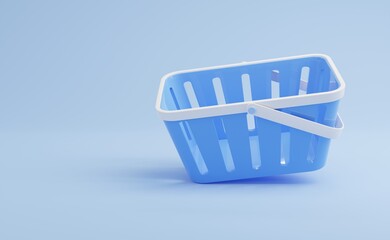 3D illustration, Blue Shopping Basket on Blue background.