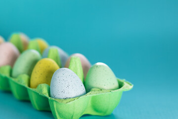 easter eggs colorful close-up, easter background, hand-painted decorations for the spring holiday